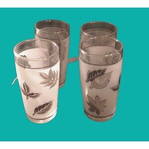 Vintage Libbey Frosted Silver Leaf Juice Glasses Set of 4 , 4" High